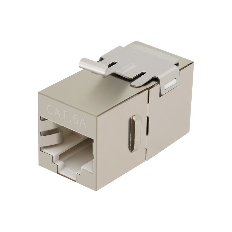 CAT6A Shielded 180 Degree RJ45 Female Keystone Jack Inline Coupler